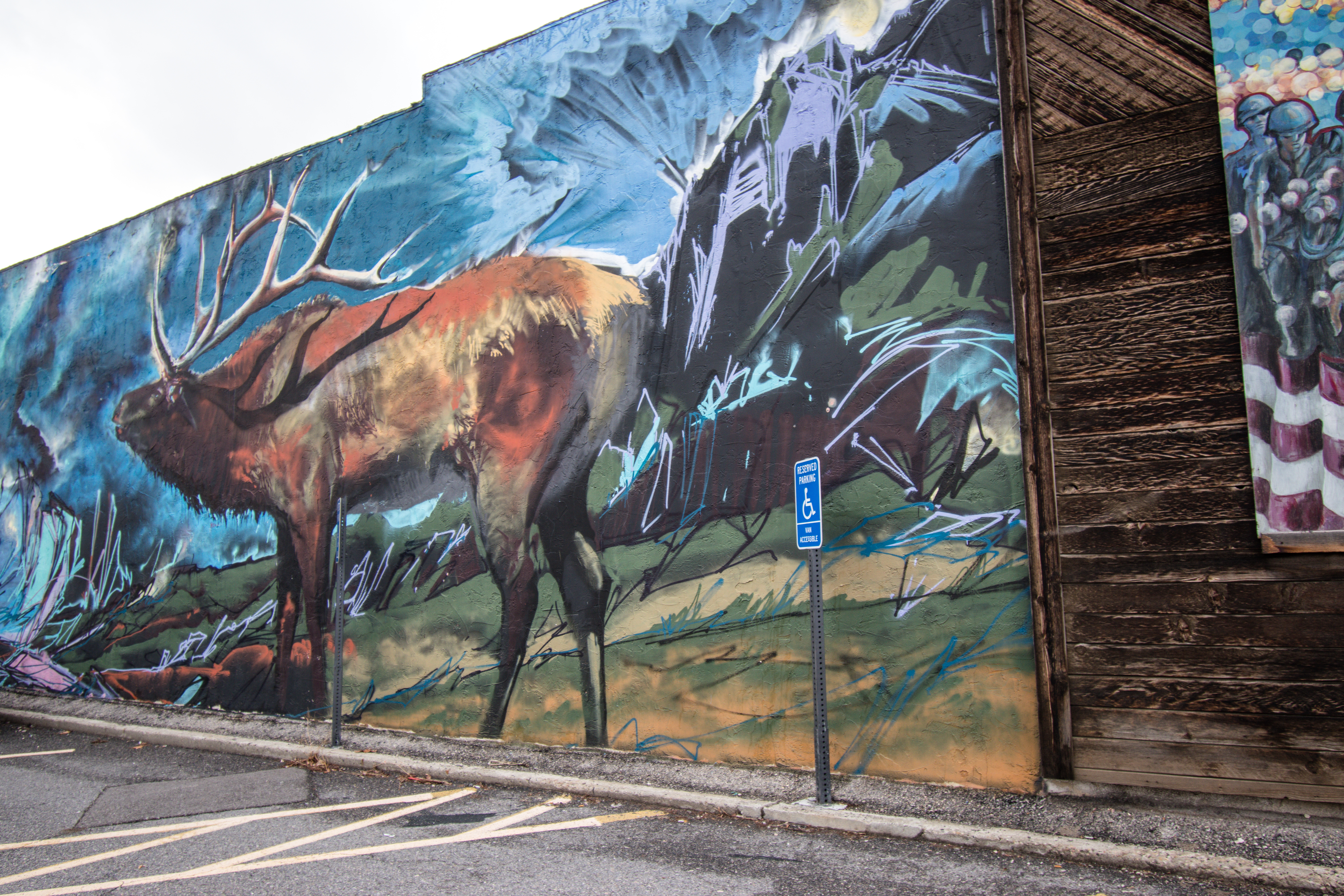 Street art in Salt Lake City by Gallenson's of a deer in mountains